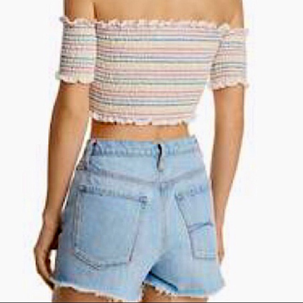 Sunset + Spring Off Shoulder Striped Smocked Crop - Picture 3 of 13